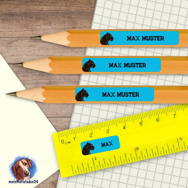 Pegatina Rectangular 92 DIY Stifteaufkleber blau - Schwarzer Panther   (92 DIY Stifteaufkleber zum selber ausschneiden - Motiv: Schwarzer Panther - blau)