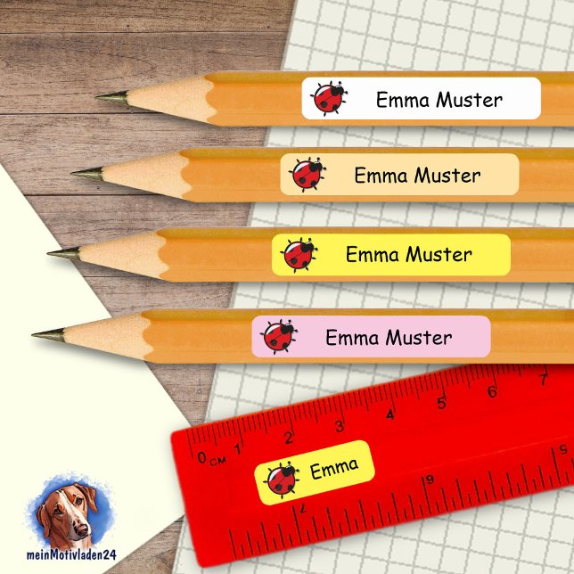 Pegatina Rectangular 92 DIY Stifteaufkleber gelb rosa - Marienkäfer (92 DIY Stifteaufkleber zum selber ausschneiden - Motiv: Marienkäfer - weiß, apricot, gelb, rosa)