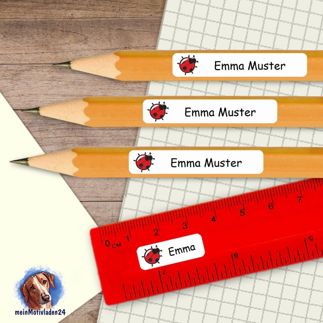 Pegatina Rectangular 92 DIY Stifteaufkleber weiß - Marienkäfer (92 DIY Stifteaufkleber zum selber ausschneiden - Motiv: Marienkäfer - weiß)