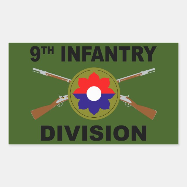 Pegatina Rectangular 9.ª División de Infantería - Rifles cruzados - Con (Anverso)