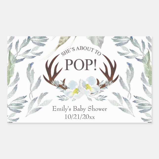 Pegatina Rectangular A punto de pop Deer Antler Mini Champagne Label (Anverso)