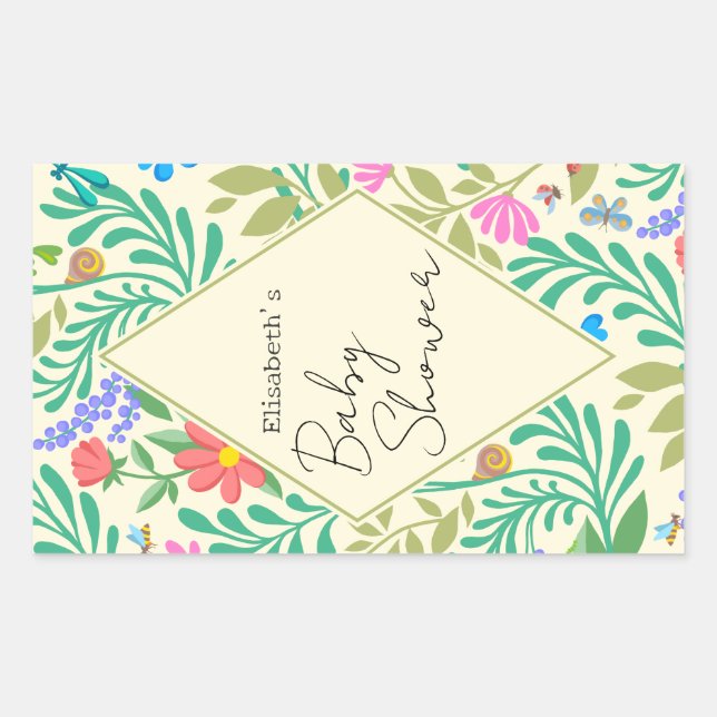 Pegatina Rectangular Abeja de miel, galimatías, mariposa, libélula y fl (Anverso)