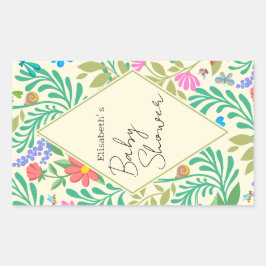 Pegatina Rectangular Abeja de miel, galimatías, mariposa, libélula y fl