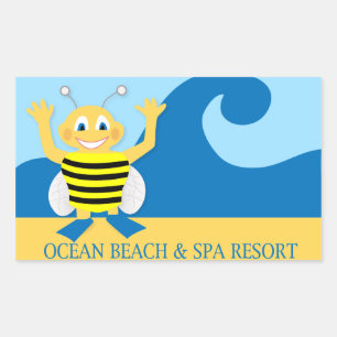 Pegatina Rectangular Abeja en la playa