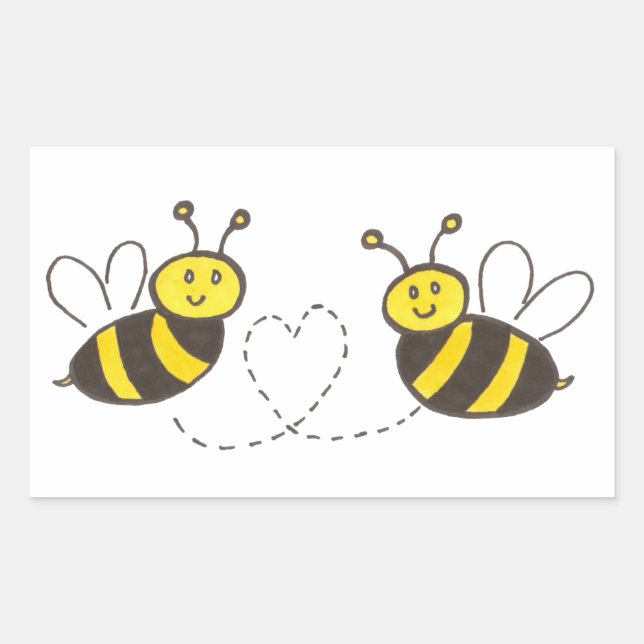 Pegatina Rectangular Abejas con corazón (Anverso)