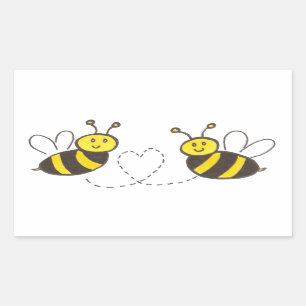 Pegatina Rectangular Abejas con corazón