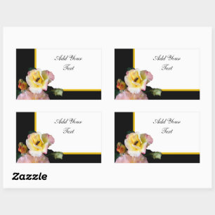 Pegatina Rectangular Abejas con flores de rosas amarillas rosas