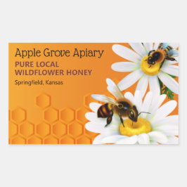 Pegatina Rectangular Abejas y flores de margarita Honey Jar