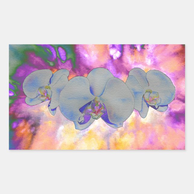 Pegatina Rectangular Abstracto acuarela orquídeas florales tropicales (Anverso)