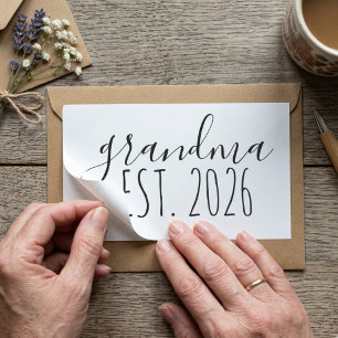 Pegatina Rectangular Abuela Minimalista Año Est Diseño de Letra Elegant