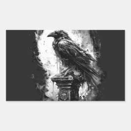 Pegatina Rectangular Abyssal Gaze Heavy Metal Raven Skull