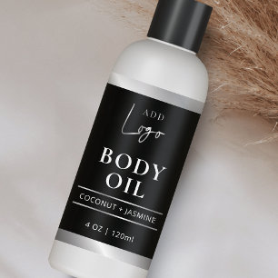 Pegatina Rectangular Aceite de cuerpo con logotipo negro y plateado 4 O