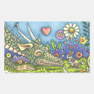 Pegatina Rectangular ACOGEDOR DRAGÓN ORIENTAL EN BUNNY TRAIL CUte Fanta