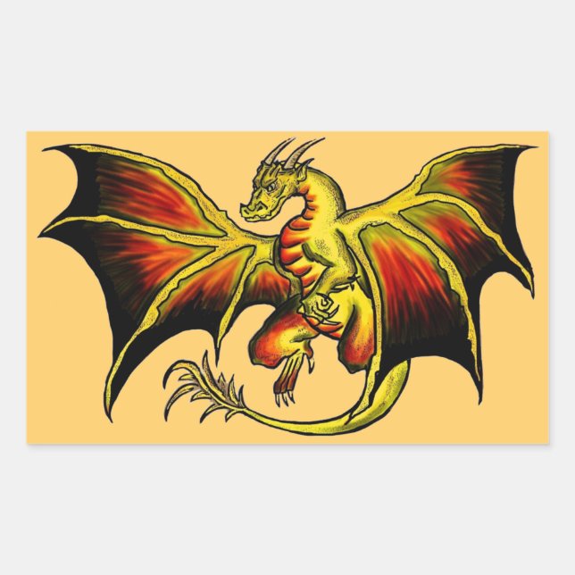 Pegatina Rectangular Actitud artística coloridos dragones fantasmas peg (Anverso)