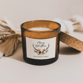 Pegatina Rectangular acuarela ciervo floral feliz navidad