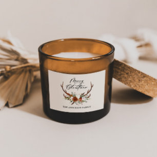 Pegatina Rectangular acuarela ciervo floral feliz navidad