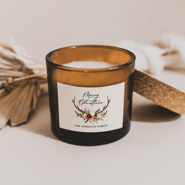 Pegatina Rectangular acuarela ciervo floral feliz navidad (Subido por el creador)