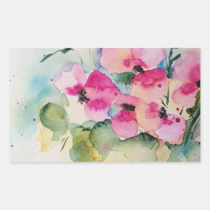 Pegatina Rectangular Acuarela de flores rosas en el florero