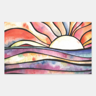 Pegatina Rectangular Acuarela de Sunset