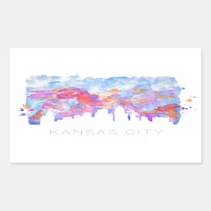 Pegatina Rectangular Acuarela del horizonte de Kansas City