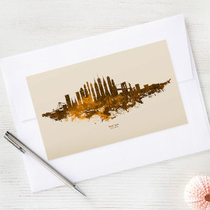 Pegatina Rectangular Acuarela del horizonte de la ciudad de Nueva York 