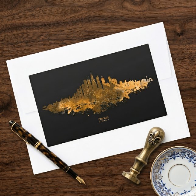 Pegatina Rectangular Acuarela del Skyline de Chicago en naranja (Chicago Skyline Watercolor Orange Cityscape Art. Rectangular Sticker)