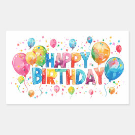Pegatina Rectangular Acuarela Feliz cumpleaños