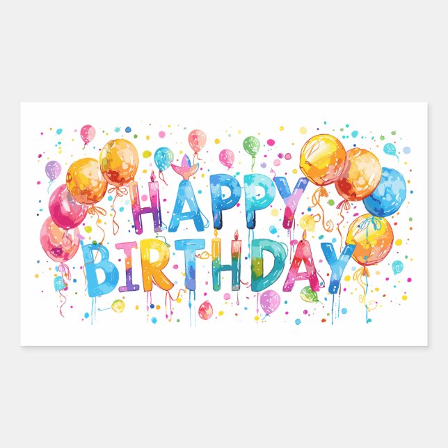 Pegatina Rectangular Acuarela Feliz cumpleaños (Anverso)