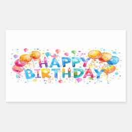 Pegatina Rectangular Acuarela Feliz cumpleaños