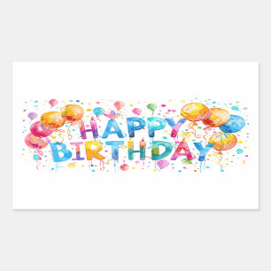 Pegatina Rectangular Acuarela Feliz cumpleaños