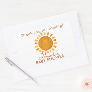 Pegatina Rectangular Acuarela Feliz Sol Amarillo Gracias Baby Shower