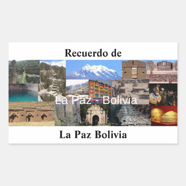 Pegatina Rectangular Adesivo recuerdo de La Paz Bolivia (Anverso)