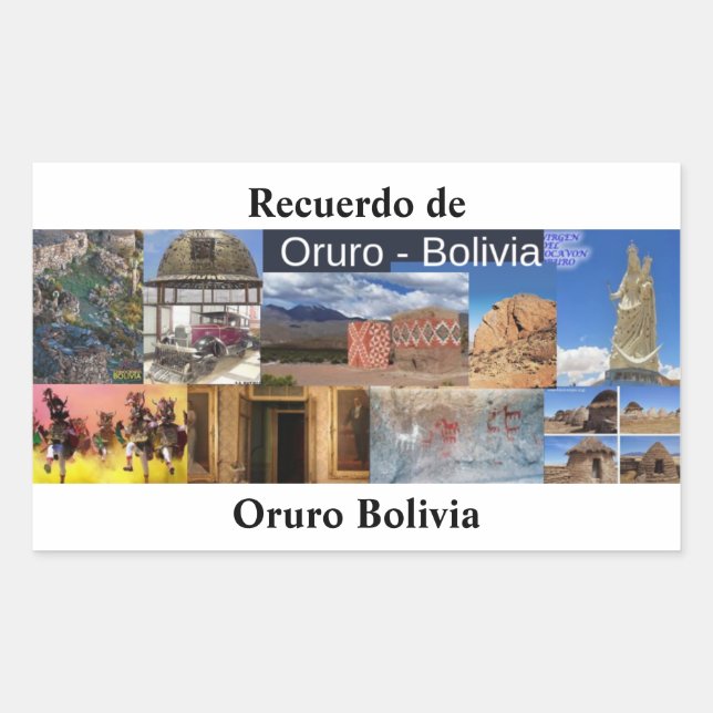 Pegatina Rectangular Adesivo recuerdo de Oruro Bolivia (Anverso)
