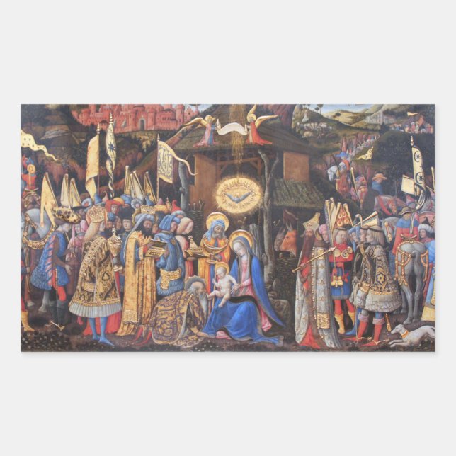 Pegatina Rectangular Adoración de los Magos (Anverso)