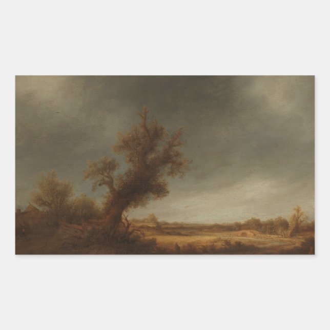 Pegatina Rectangular Adriaen van Ostade - Paisaje con roble antiguo (Anverso)
