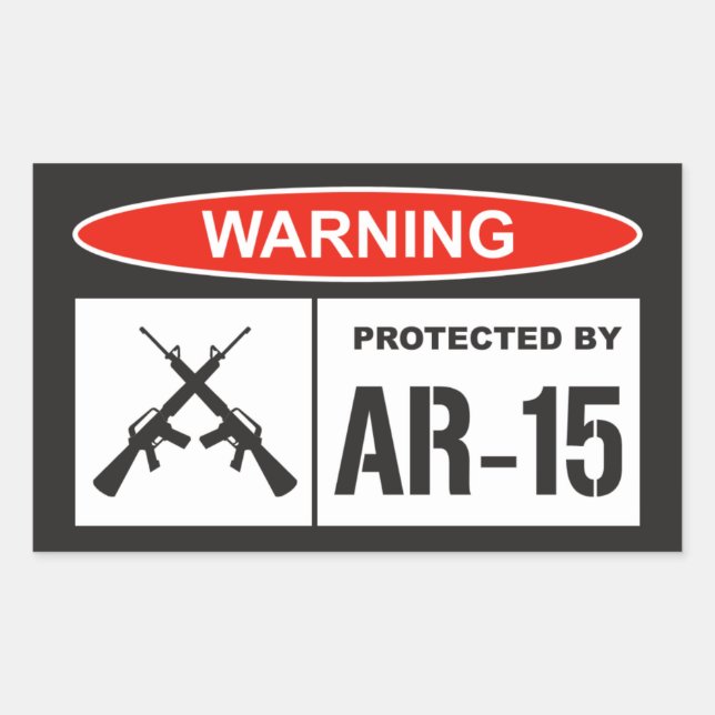 Pegatina Rectangular Advertencia Protegido por Negocio en Casa AR-15 (Anverso)