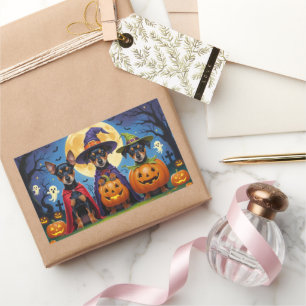 Pegatina Rectangular Affenpinscher Dogs Pumpkin Halloween Funny