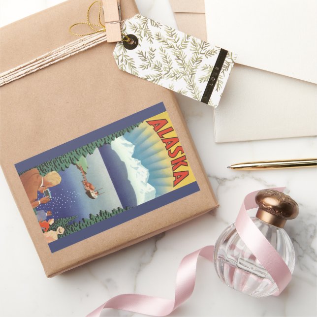 Pegatina Rectangular Afiche de Viajes de Alaska, paisaje escénico (Regalar)