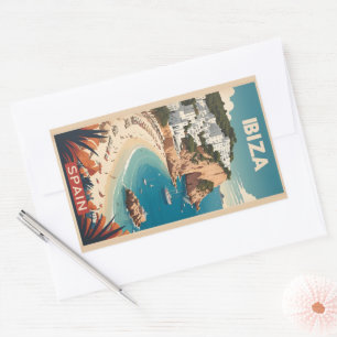 Pegatina Rectangular Afiche de viajes de Ibiza, España