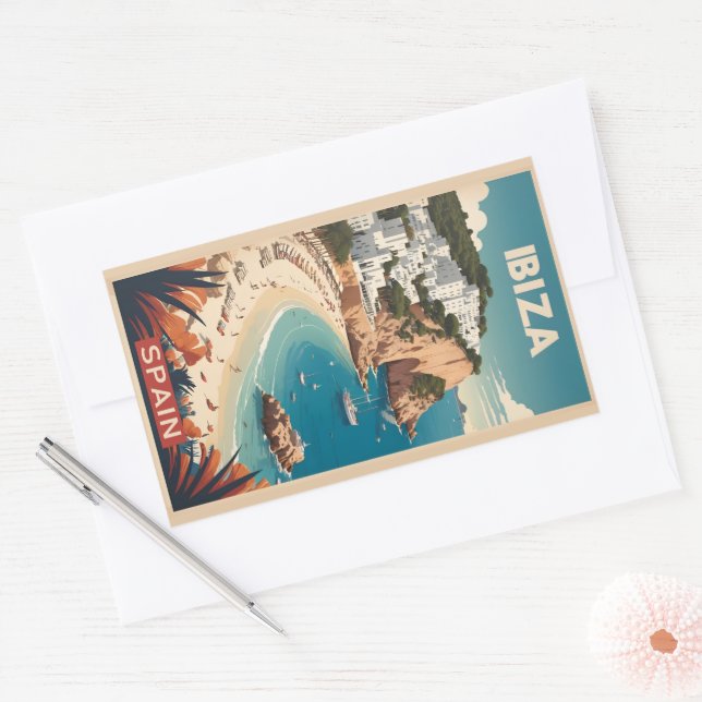 Pegatina Rectangular Afiche de viajes de Ibiza, España (Sobre)