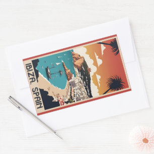 Pegatina Rectangular Afiche de viajes de Ibiza, España