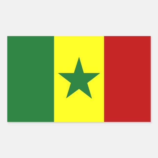 Pegatina Rectangular África: Bandera de la República de Senegal (Anverso)