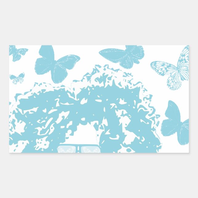 Pegatina Rectangular Afro, mariposas y gafas de sol (Anverso)