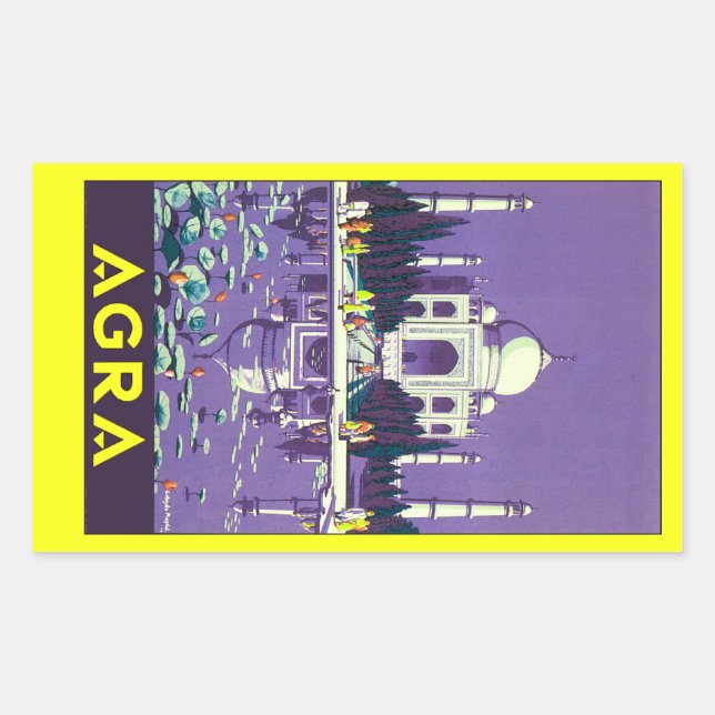 Pegatina Rectangular Agra ~ Taj Mahal (Anverso)