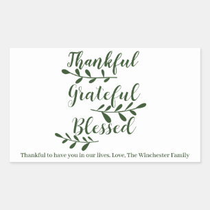 Pegatina Rectangular Agradecido guión verde oscuro bendecido