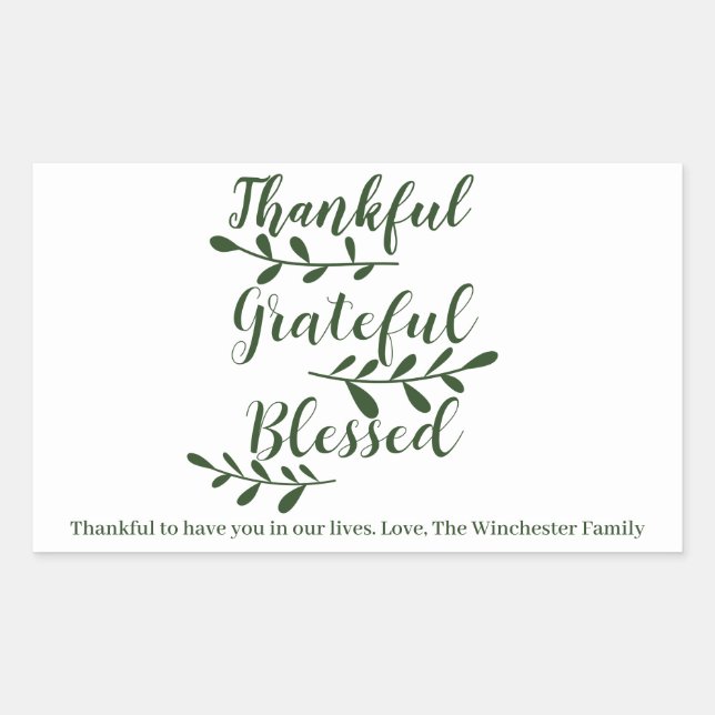 Pegatina Rectangular Agradecido guión verde oscuro bendecido (Anverso)