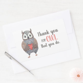 Pegatina Rectangular Agradecimiento del profesor Owl Gracias