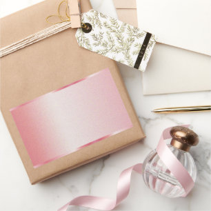 Pegatina Rectangular Agrega tu texto nombre logotipo rosa oro en blanco