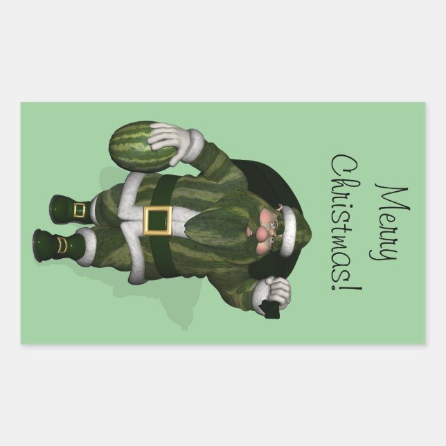 Pegatina Rectangular Agricultor de sandía Santa Claus (Anverso)