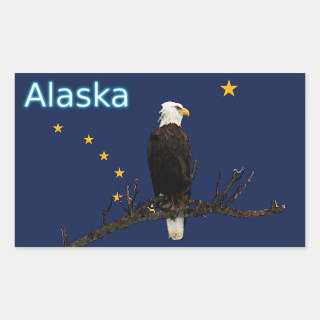 Pegatina Rectangular Águila Alaska Y Bandera (Anverso)